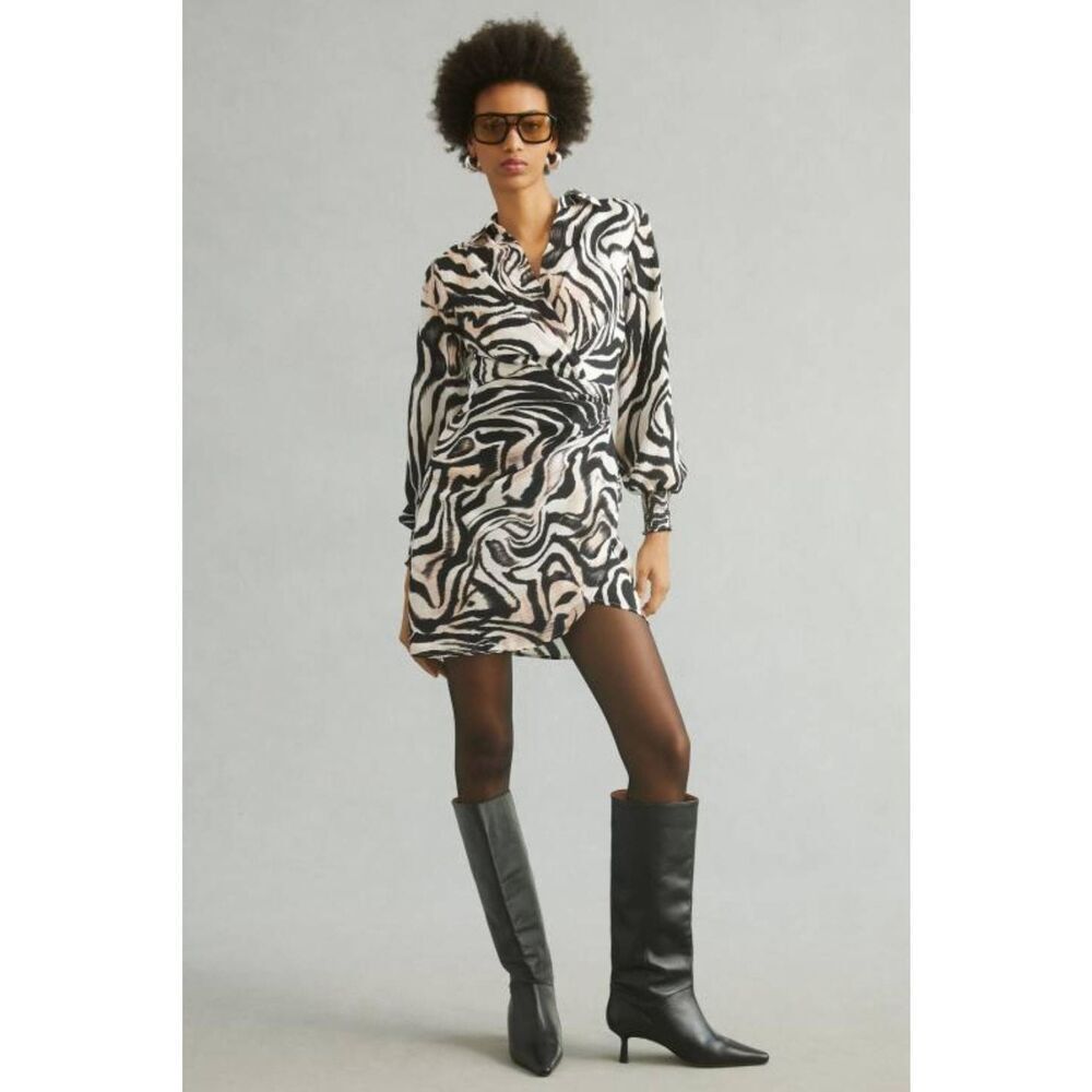 Anthropologie Women's Animal Print Mini Wrap Dress Size 0 - Picture 1 of 12